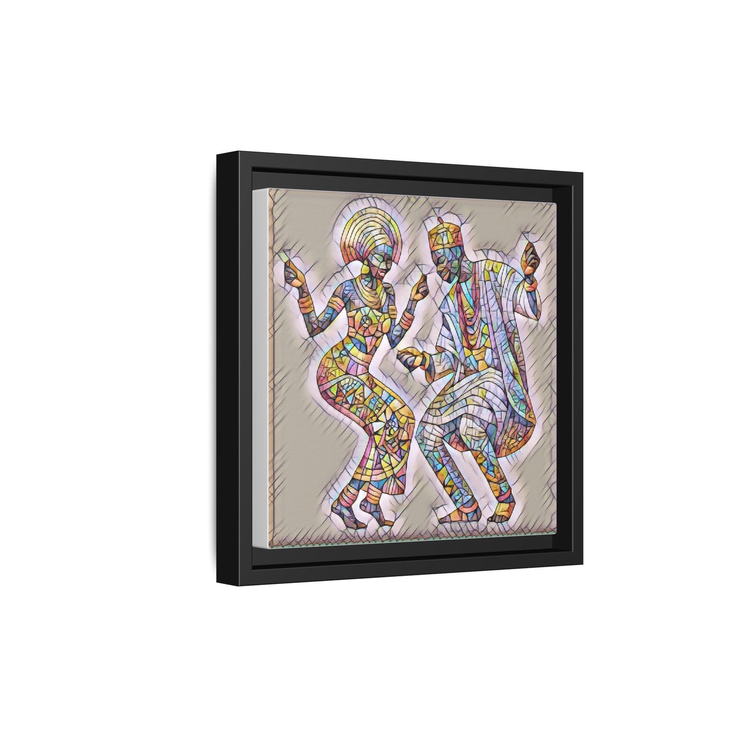 Afrobeat Dancers Framed Canvas Art — Colorful Mosaic African Dance Print