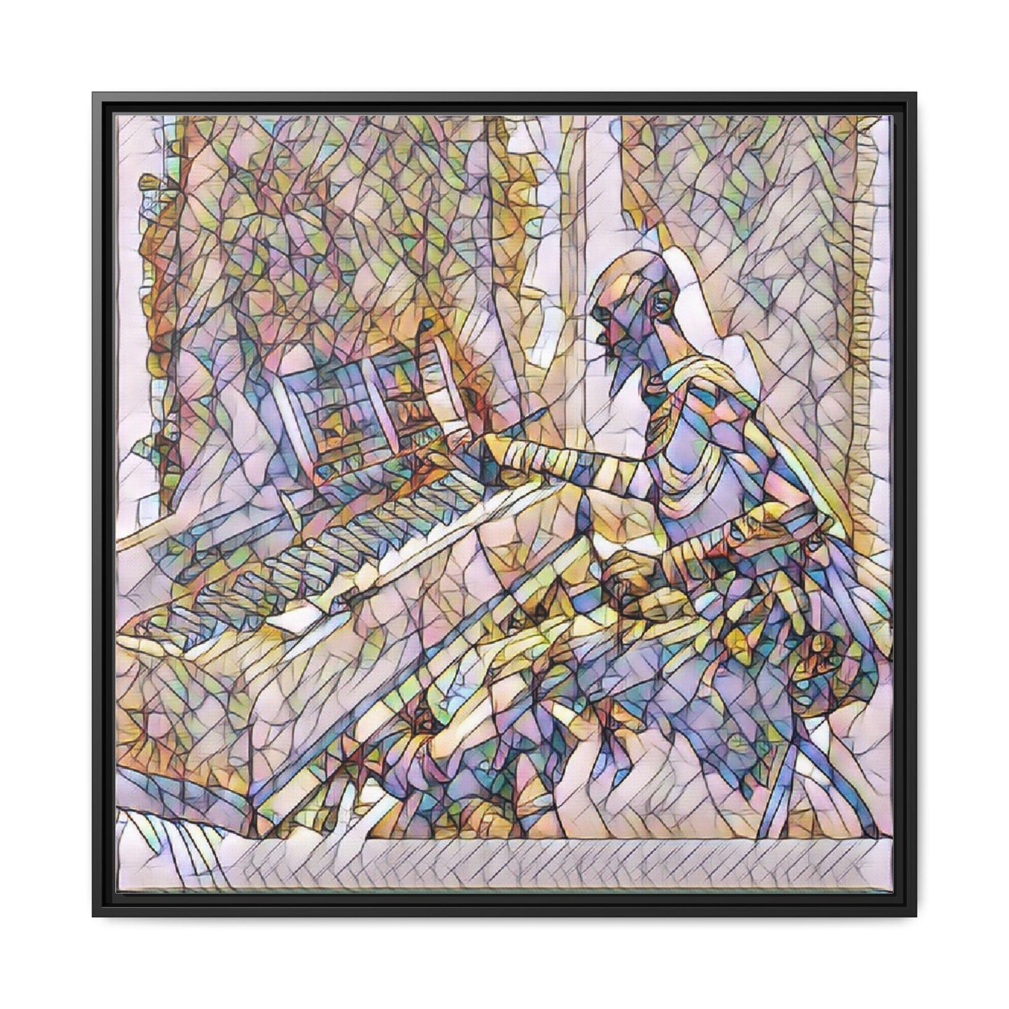 Framed Matte Canvas Art — Colorful Abstract Musician at Piano