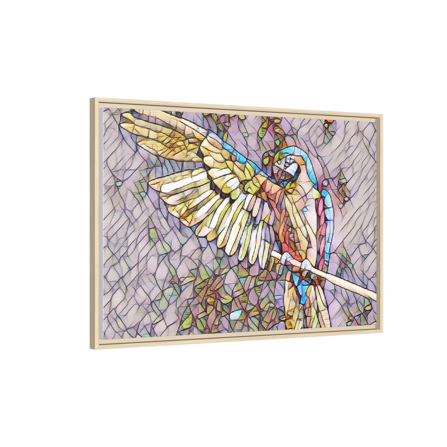 Framed Parrot Stained-Glass Art Print — Matte Canvas Wall Decor