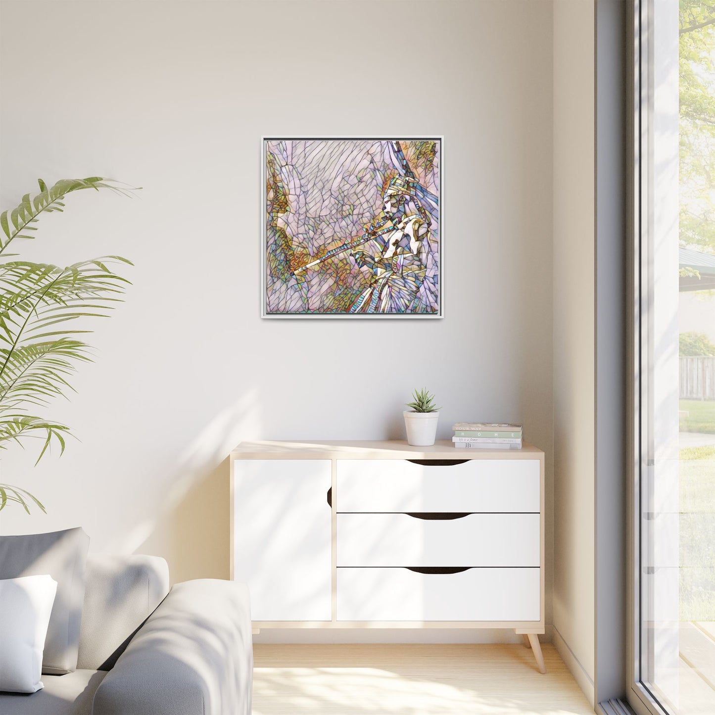 Abstract Tribal Flutist Matte Canvas Framed Wall Art