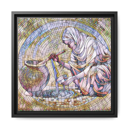 Framed Canvas Art — Woman Pouring Water Mosaic