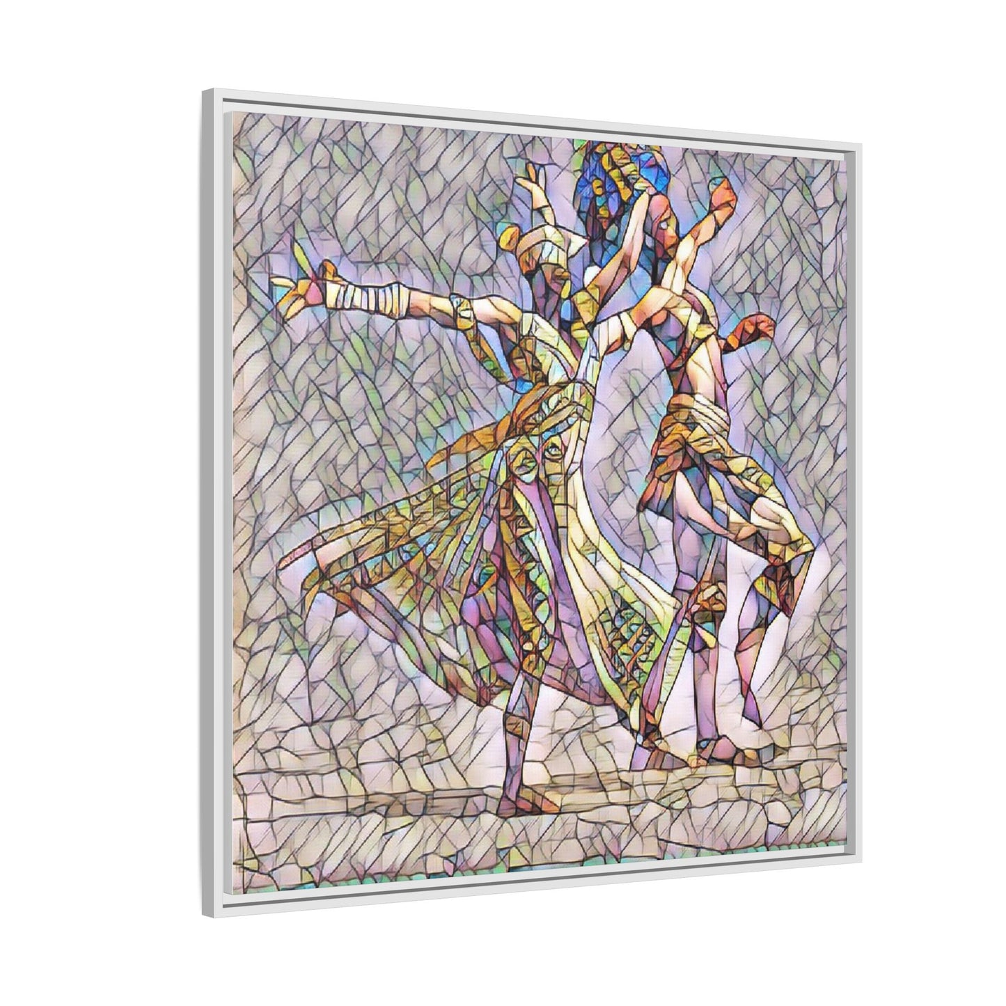 Framed Matte Canvas Wall Art — Abstract Dancers in Stained Glass Style