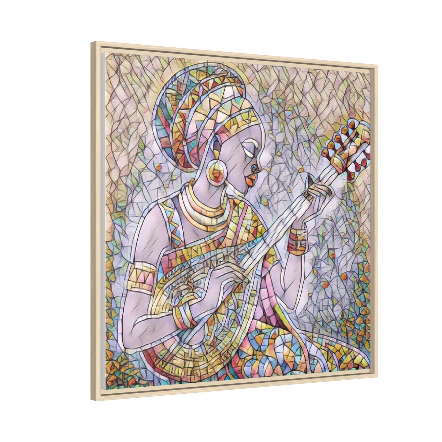 Framed Canvas Art — Colorful African Woman Playing Lute (Matte Multi‑Color)