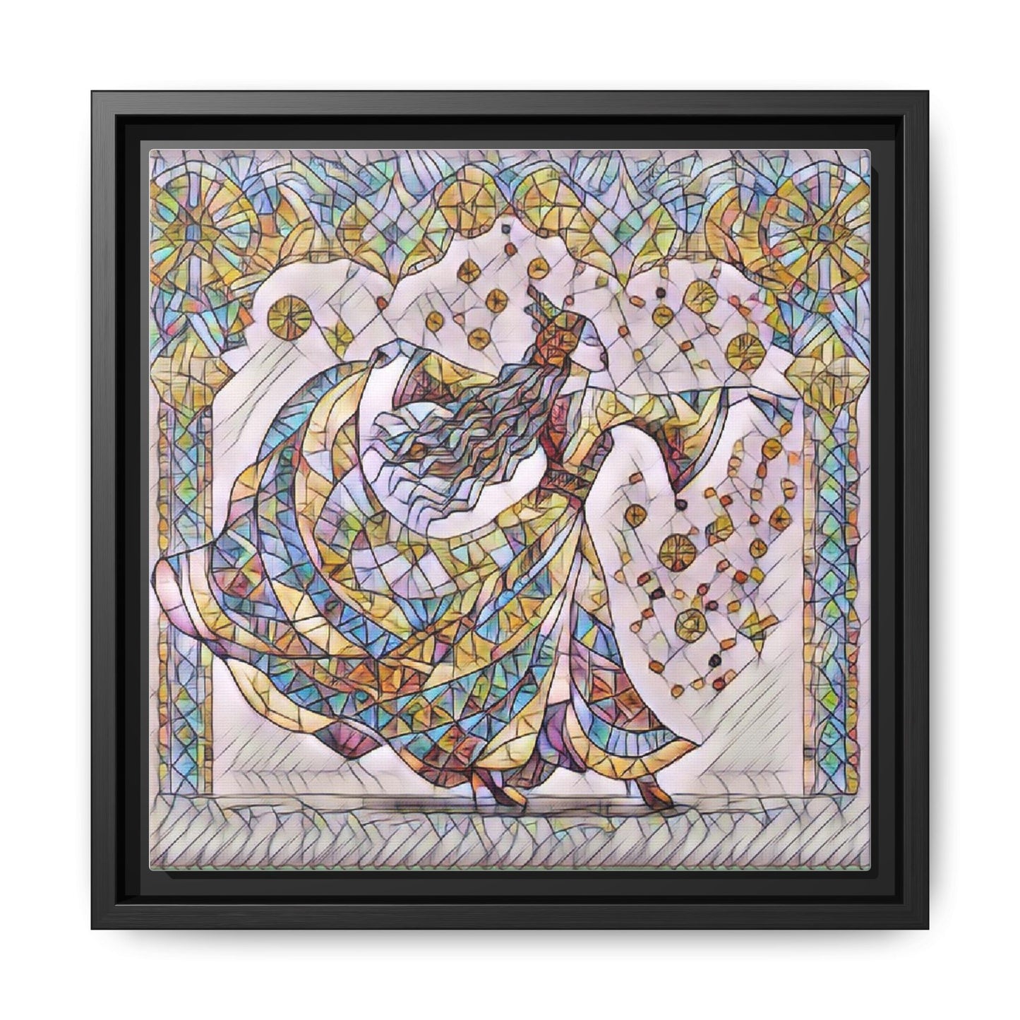 Stained Glass Dancing Dervish Framed Canvas Art