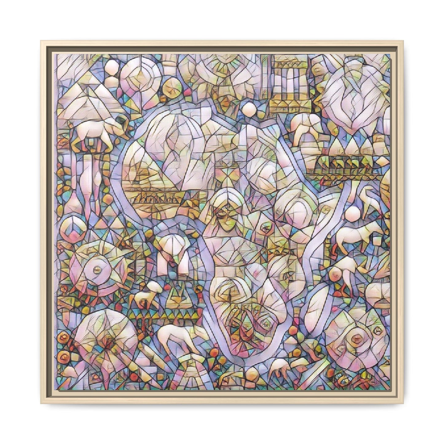 Abstract Stained-Glass Style Framed Canvas Print
