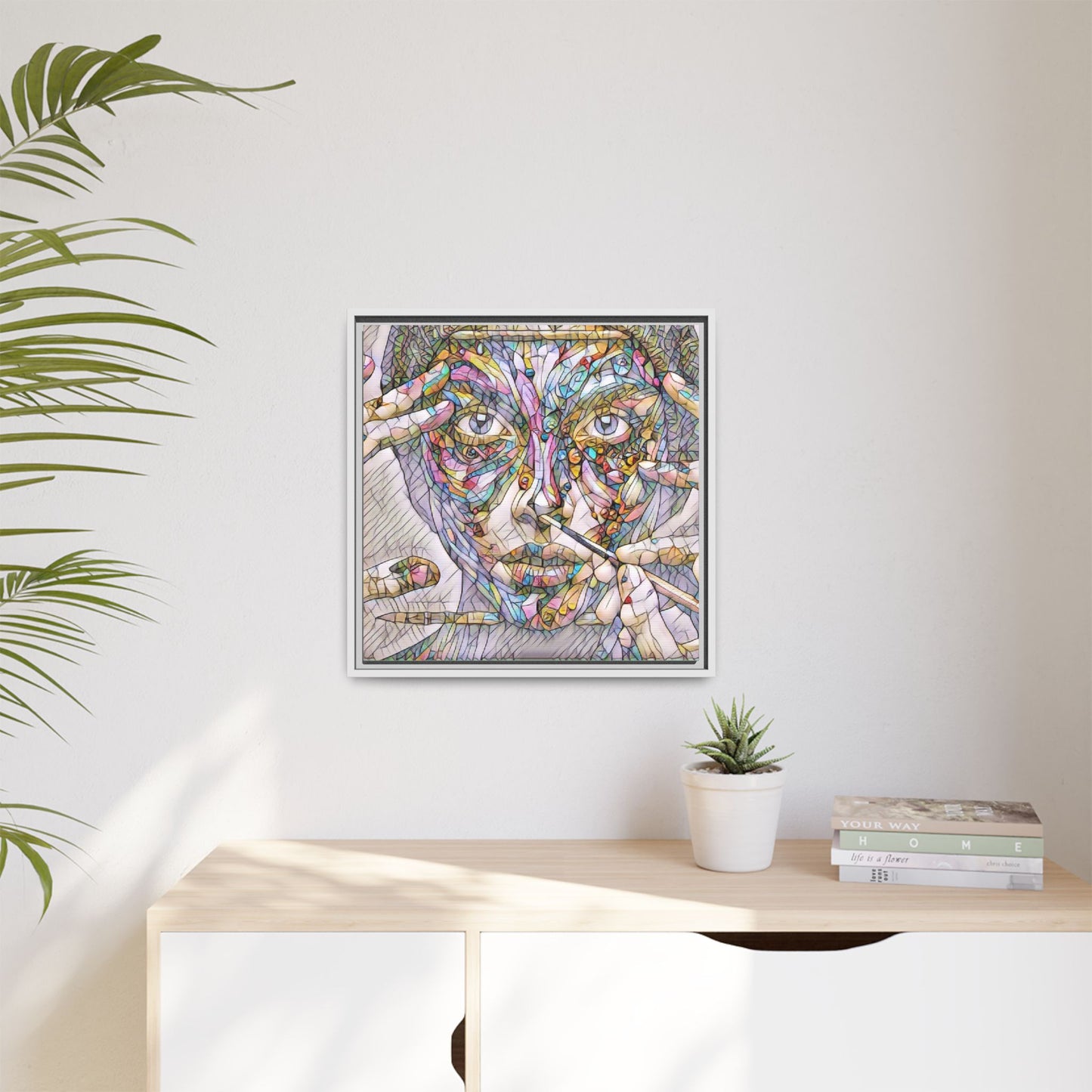 Framed Abstract Mosaic Face Canvas — Colorful Modern Wall Art