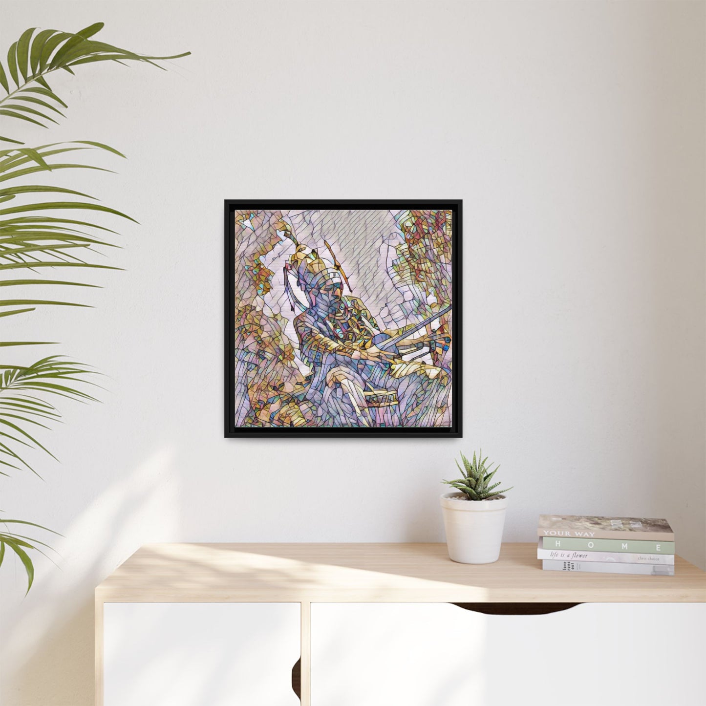 Framed Archery Canvas Print — Stained-Glass Archer Wall Art