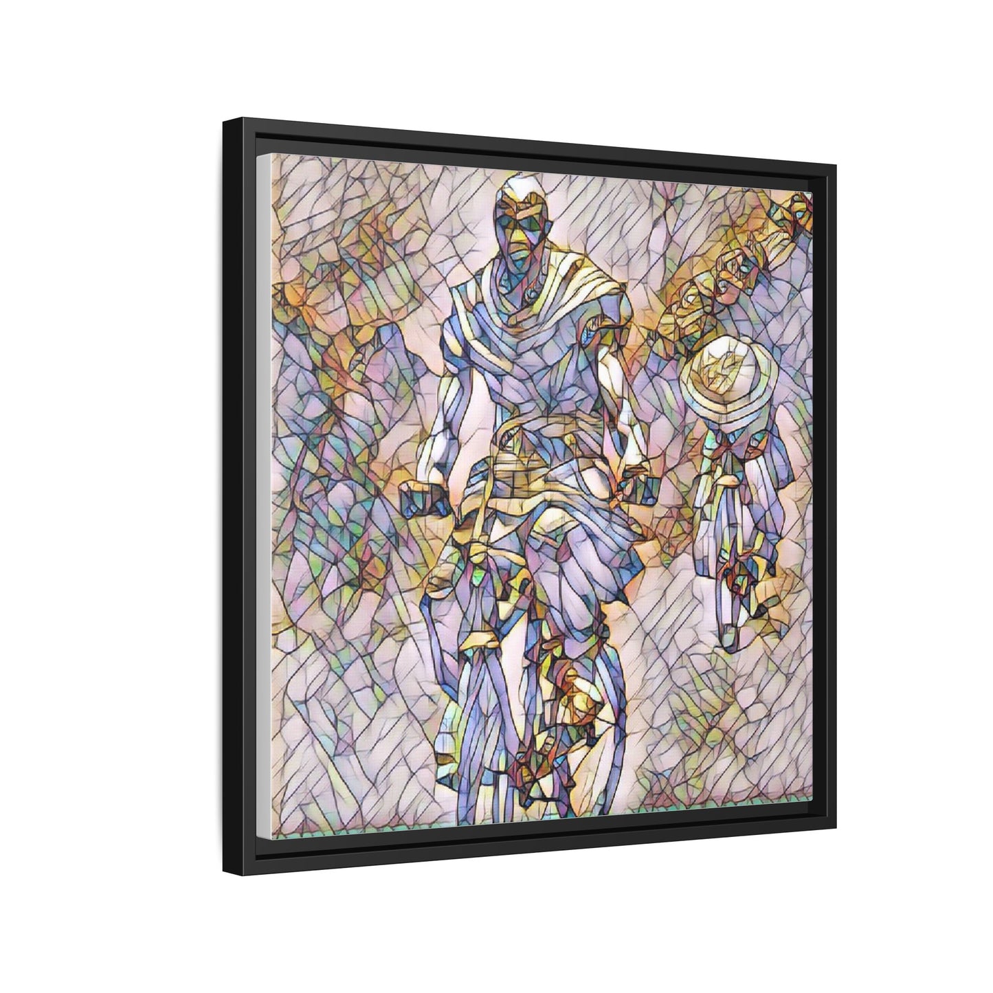 Framed Matte Canvas — Abstract Cyclist Artwork (Multi‑Color)