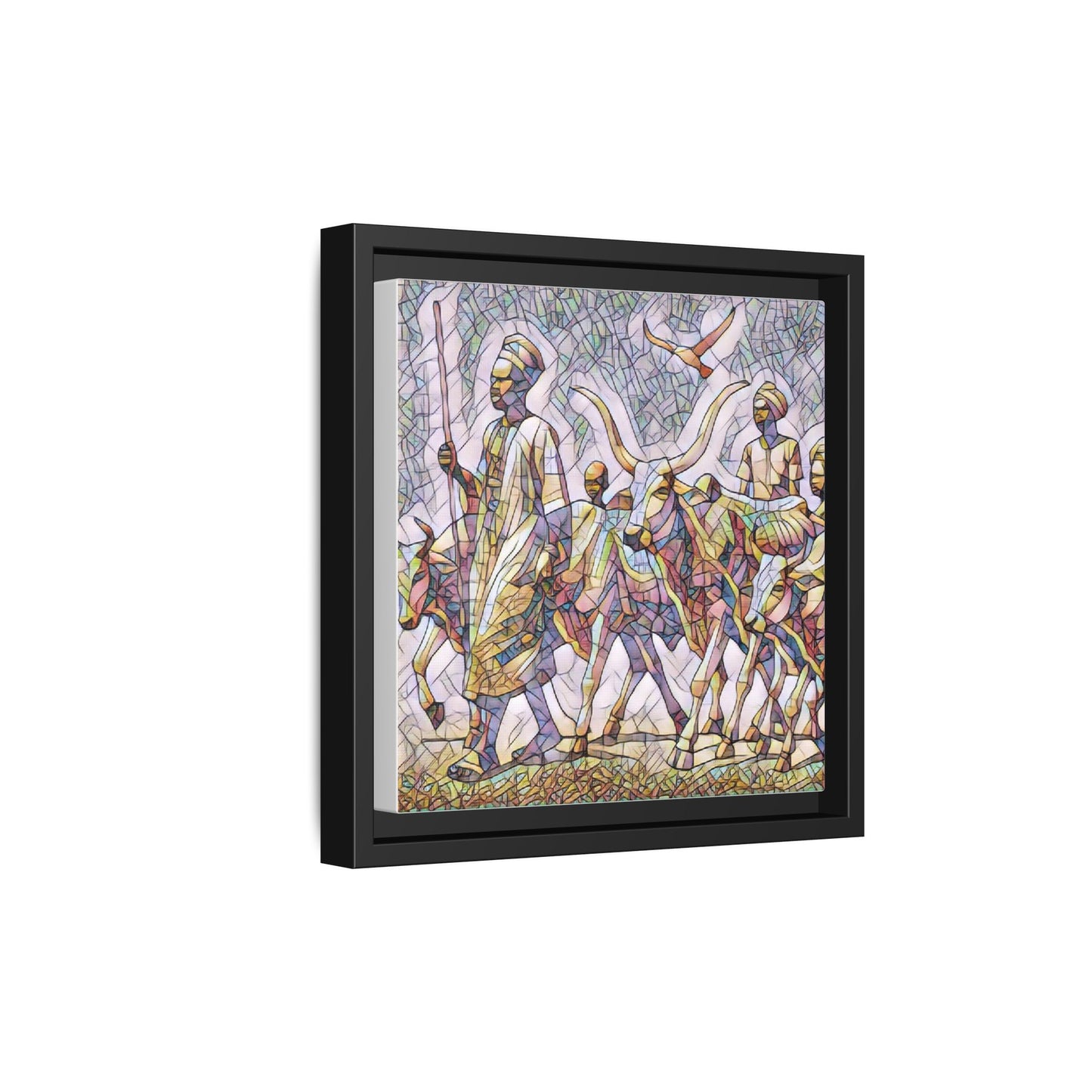 Framed Matte Canvas: Colorful African Herdsmen Art Print