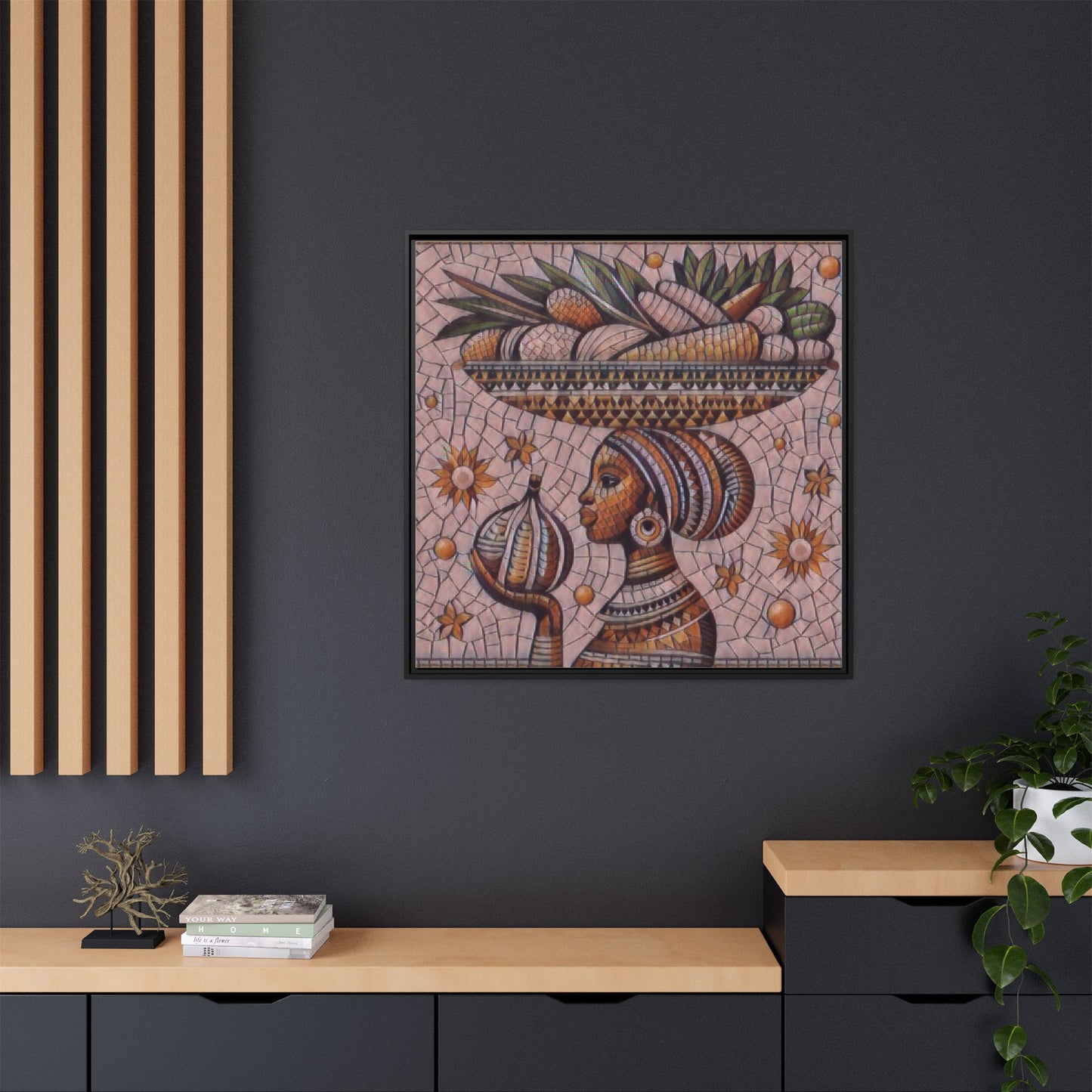 Egyptian Mosaic Goddess Matte Framed Canvas Wall Art