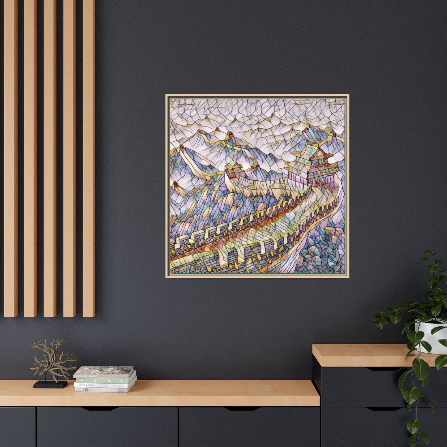 Stained-Glass Great Wall Matte Framed Canvas Print
