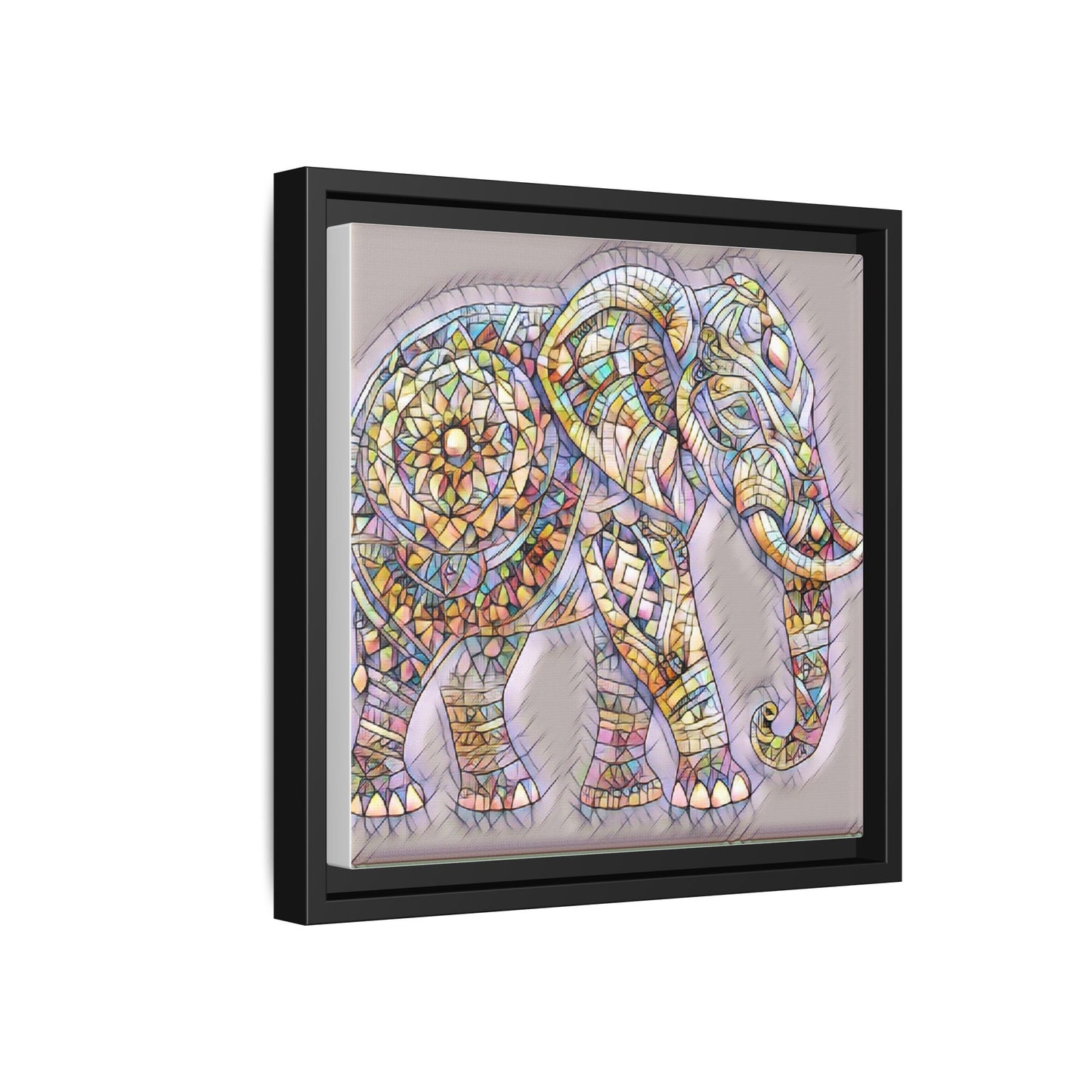 Colorful Mosaic Elephant Framed Canvas Print