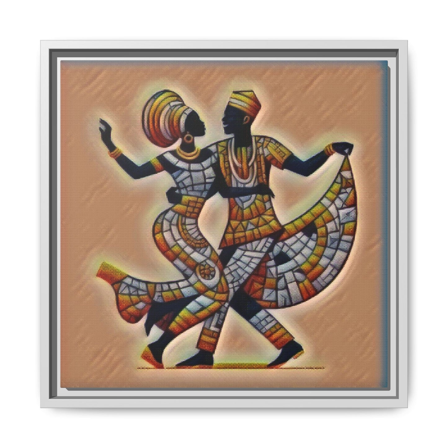 Framed African Dance Mosaic Art Print — Matte Canvas Wall Decor