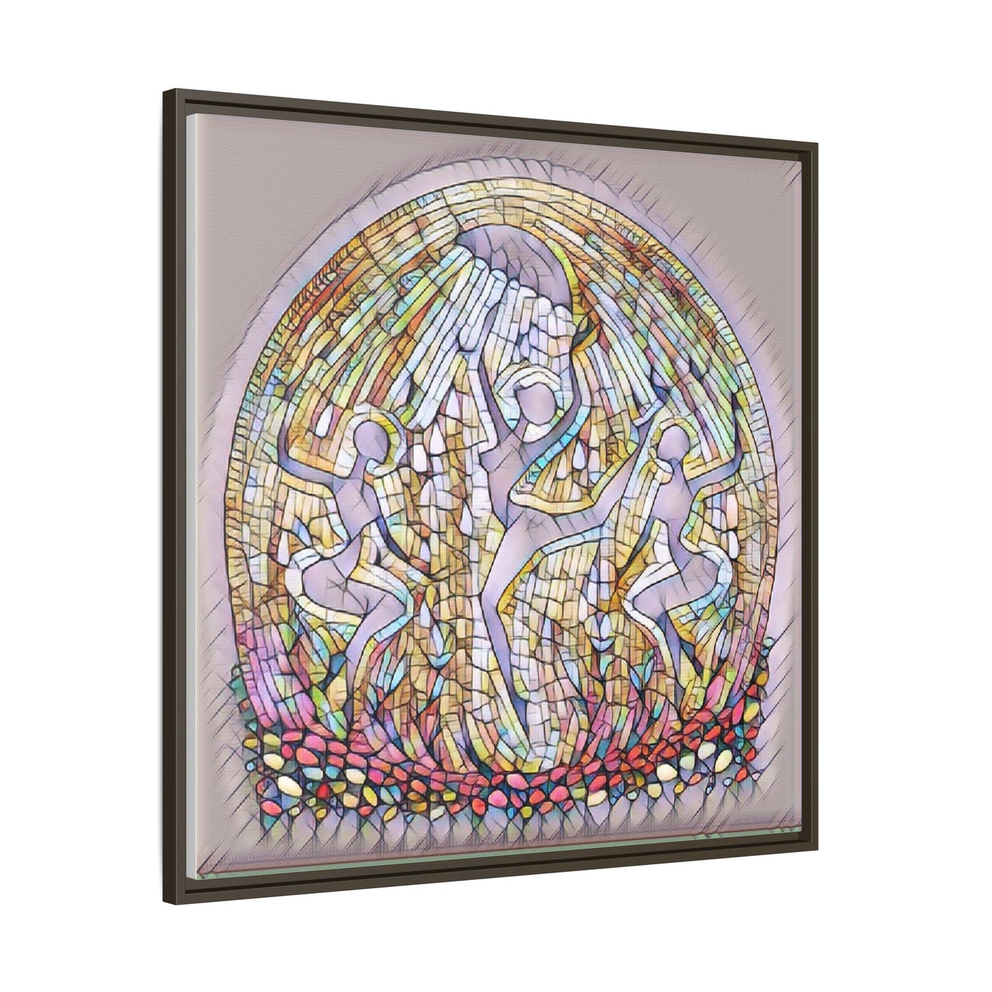 Framed Canvas Art - Stained Glass Dance Trio (Matte Multi-Color)