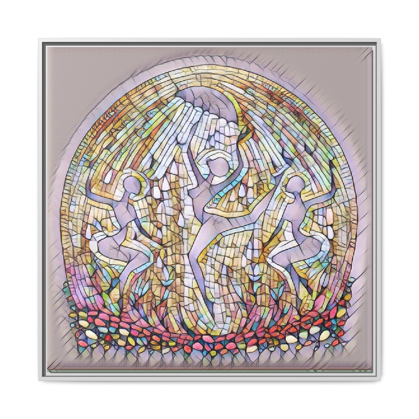 Framed Canvas Art - Stained Glass Dance Trio (Matte Multi-Color)