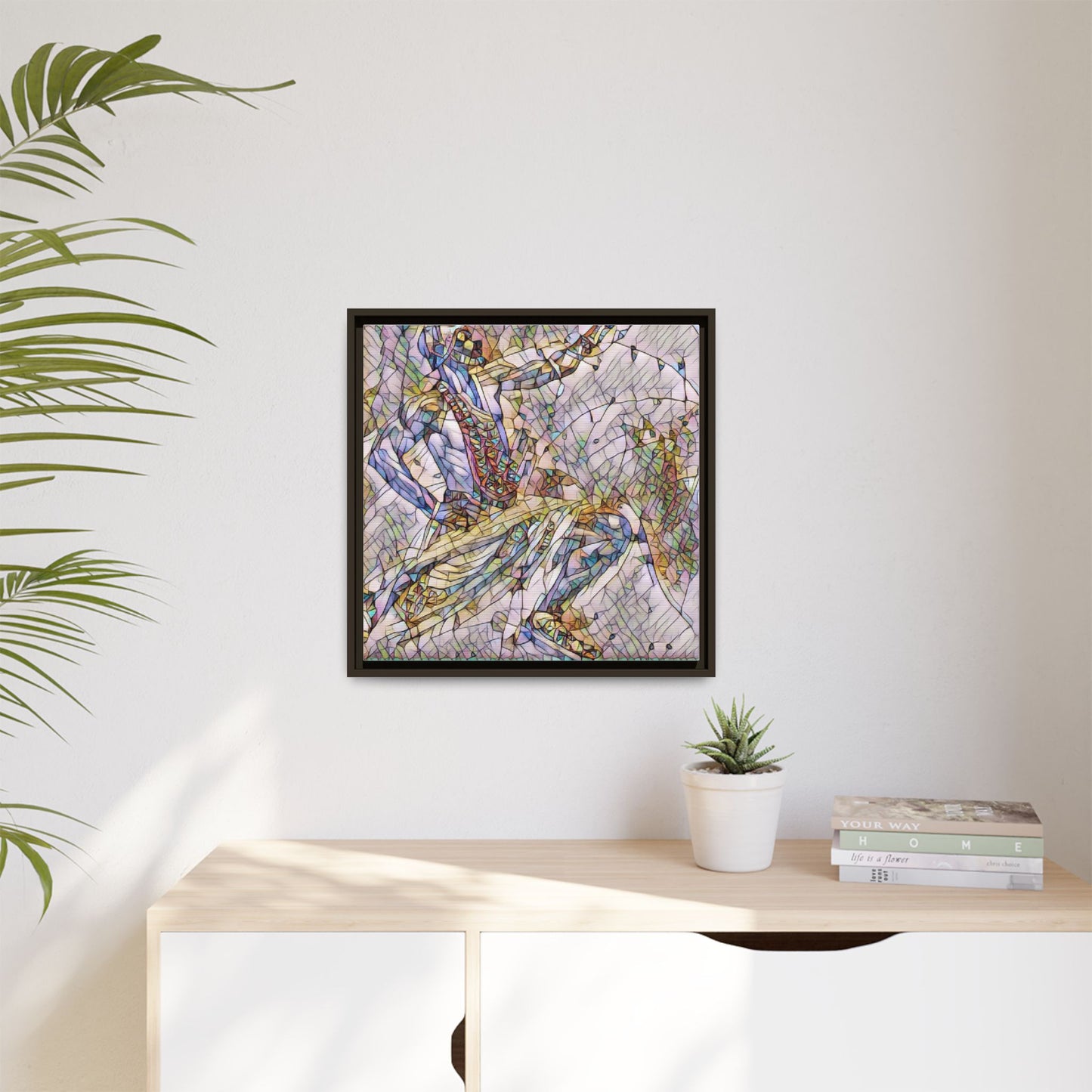 Abstract Stained-Glass Dancers — Framed Matte Canvas Art