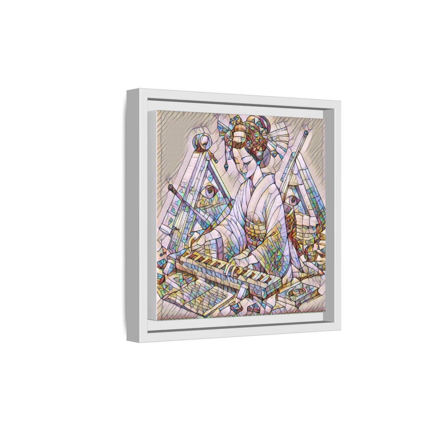 Framed Matte Canvas: Stained-Glass Geisha Wall Art