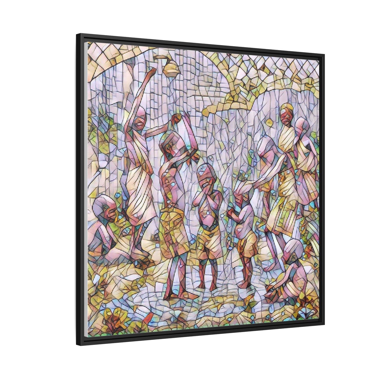 Framed Matte Canvas – Colorful Mosaic Children Playing Wall Art