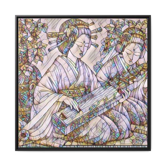 Framed Matte Canvas Print — Stained-Glass Geisha Duo