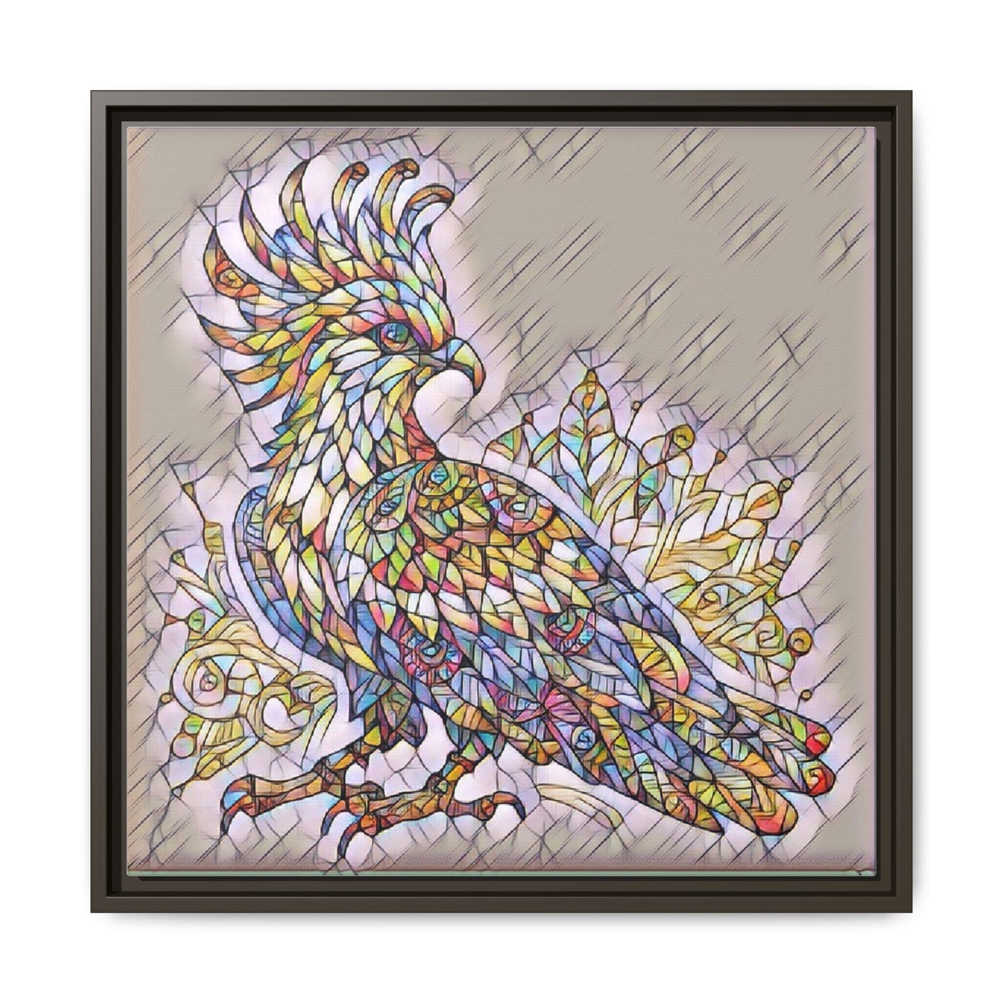 Colorful Stained-Glass Cockatoo Matte Framed Canvas