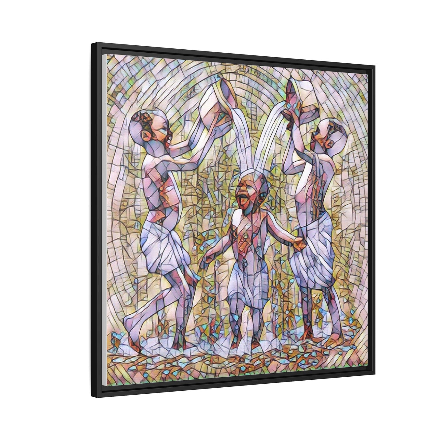 Framed Matte Canvas Art – Joyful Water Dance Family Stained-Glass Print