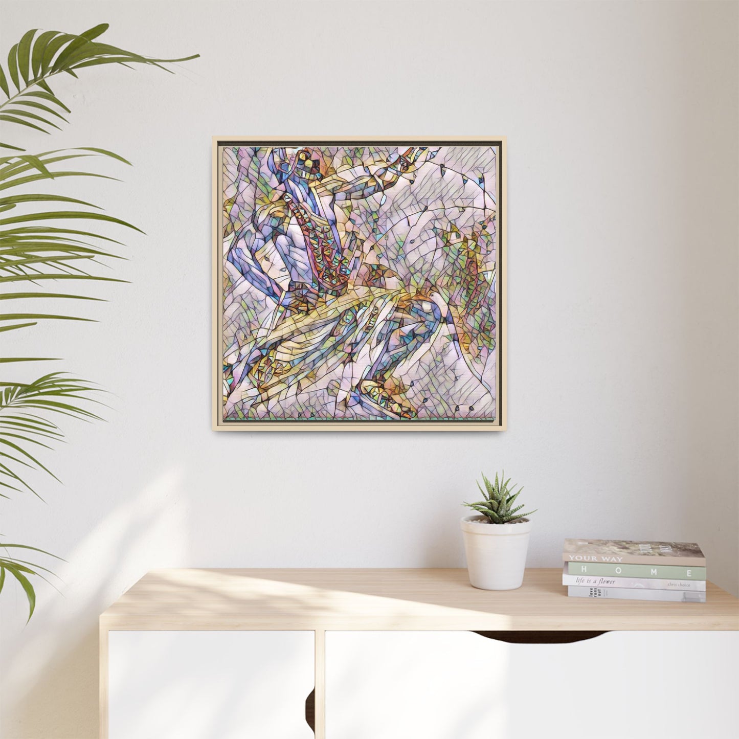 Abstract Stained-Glass Dancers — Framed Matte Canvas Art