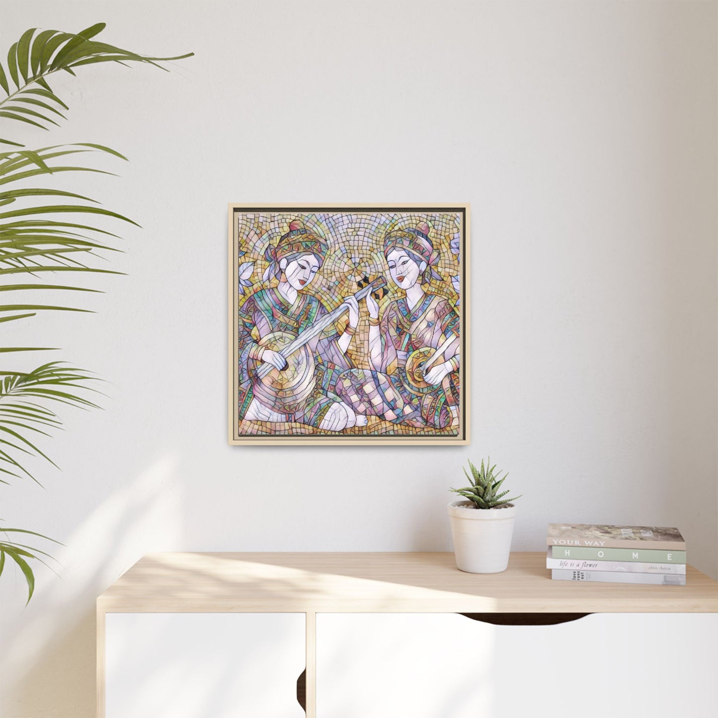 Framed Mosaic Musician Canvas Art — Ethnic Duo Wall Decor