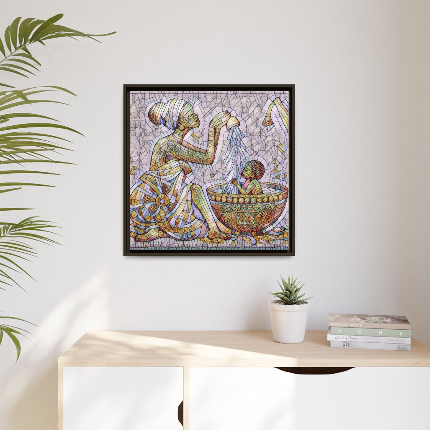 African Mother and Child Mosaic Matte Canvas (Framed)
