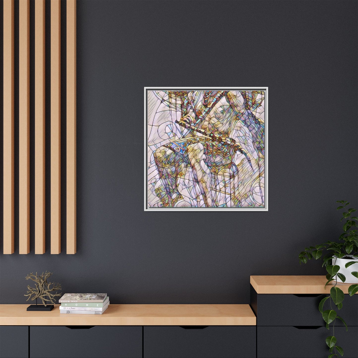 Framed Abstract Musician Canvas Art — Multi‑Color Jazz Saxophone Print