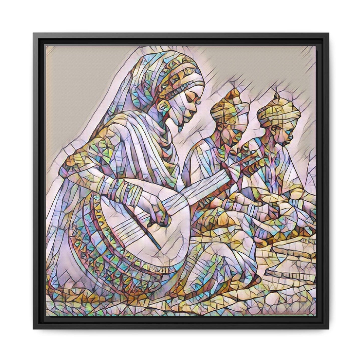 Framed Matte Canvas: Colorful Moroccan Musicians Wall Art