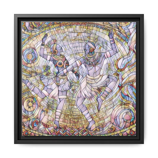 Abstract Dancers Matte Framed Canvas Wall Art — Multi‑Color Stained Glass Style