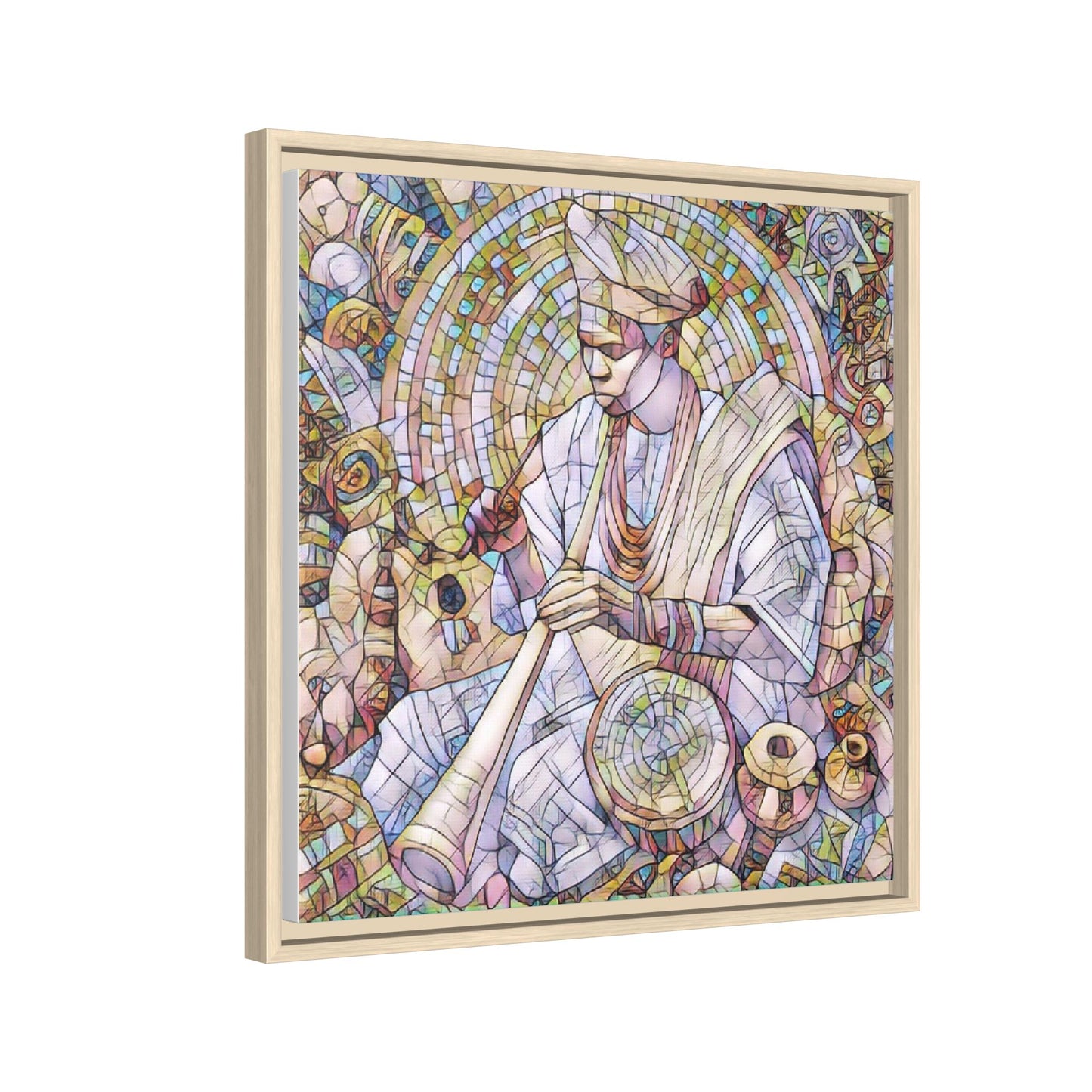 Framed Matte Canvas Print — African Drummer Mosaic Art