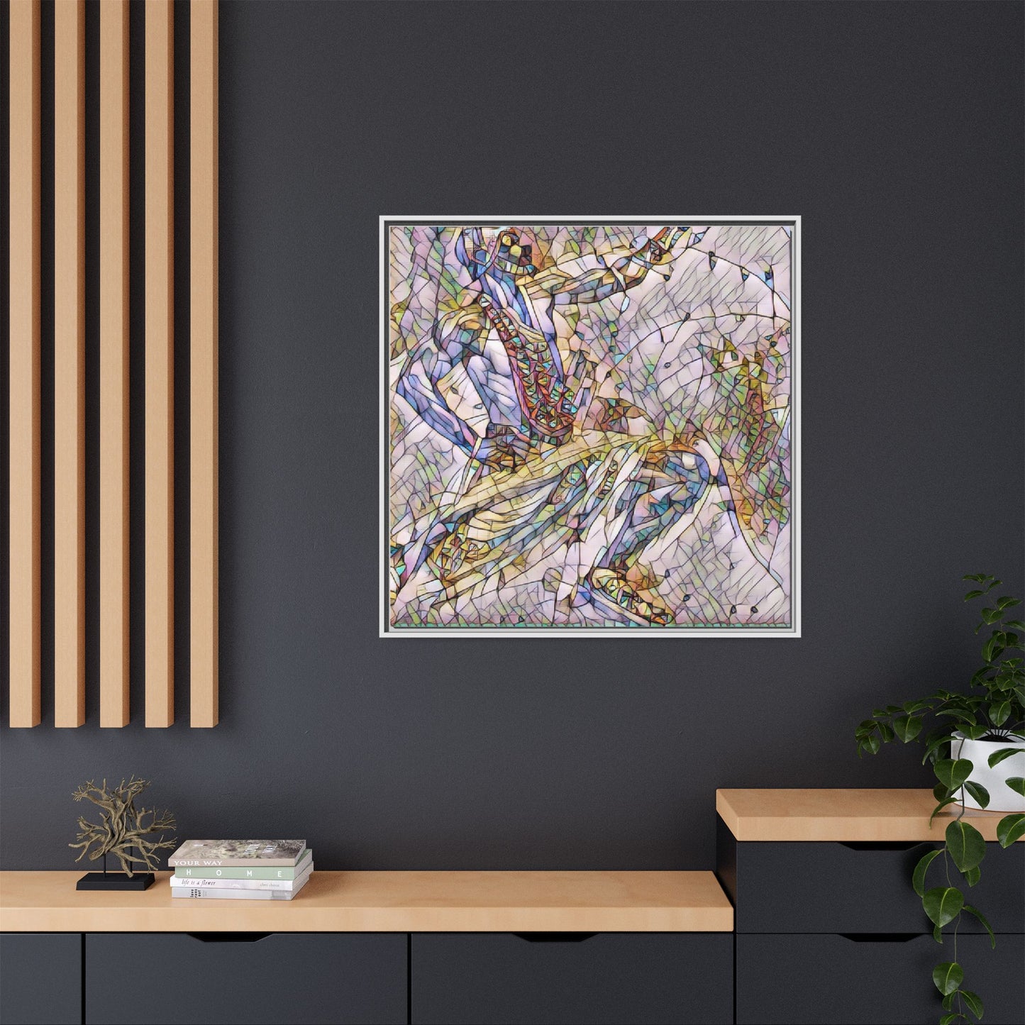 Abstract Stained-Glass Dancers — Framed Matte Canvas Art