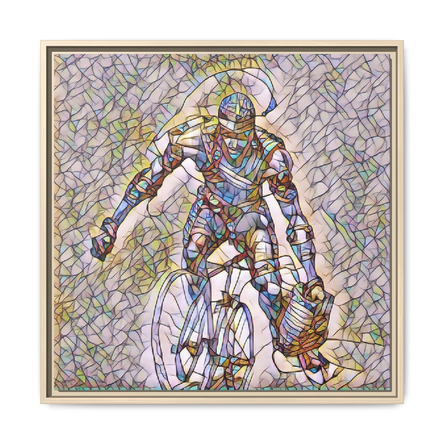Cyclist Mosaic Matte Canvas Print — Framed Multicolor Cycling Art