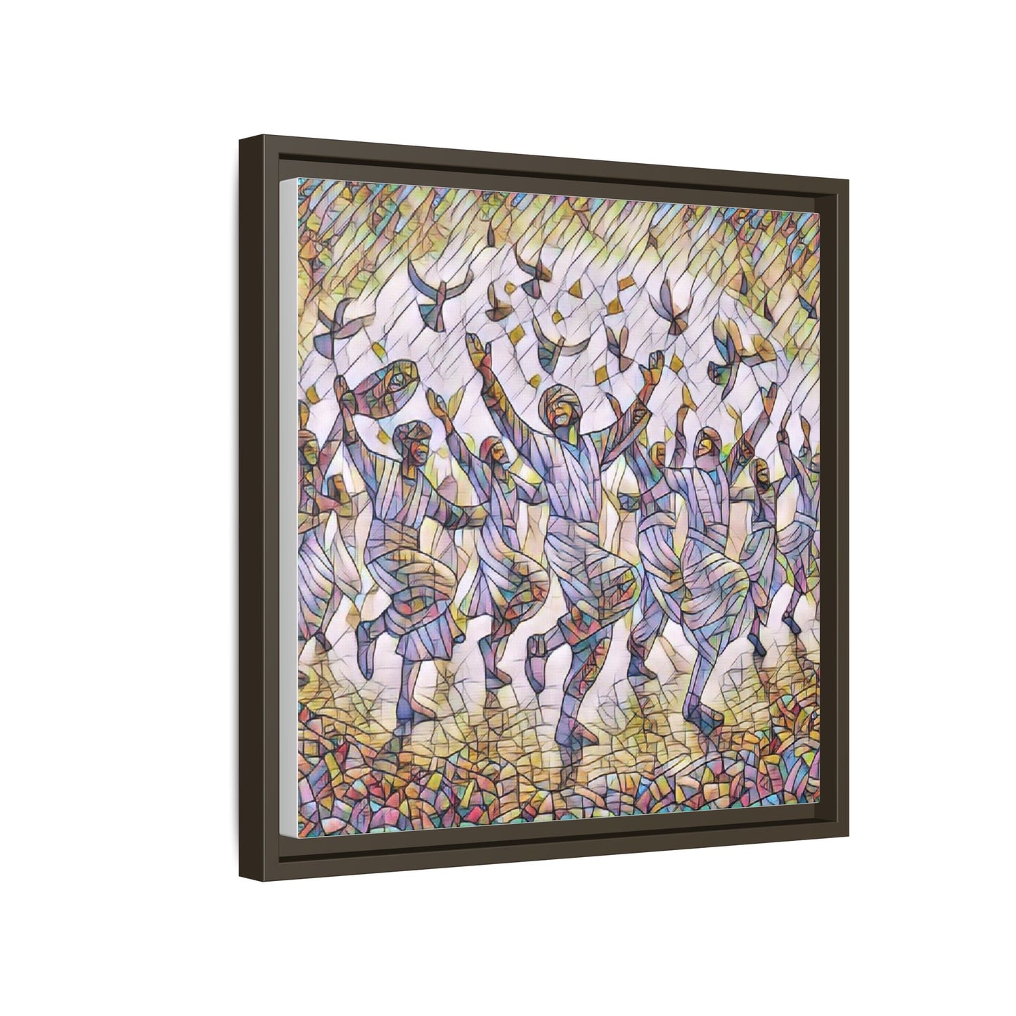 Framed Canvas Art - Joyful Dancers with Doves (Multicolor)