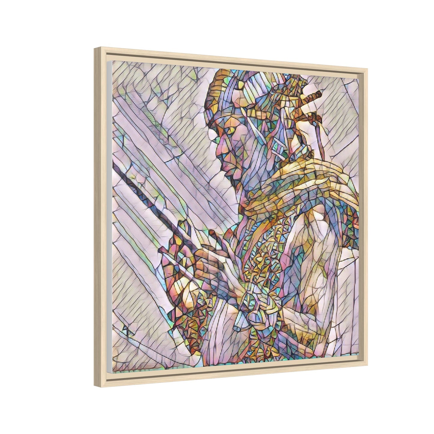 Framed Canvas Art - Colorful Tribal Warrior Portrait (Matte)