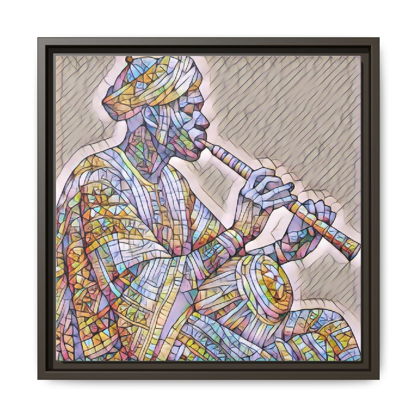 Framed Canvas Art — Colorful Middle Eastern Flute Player Print