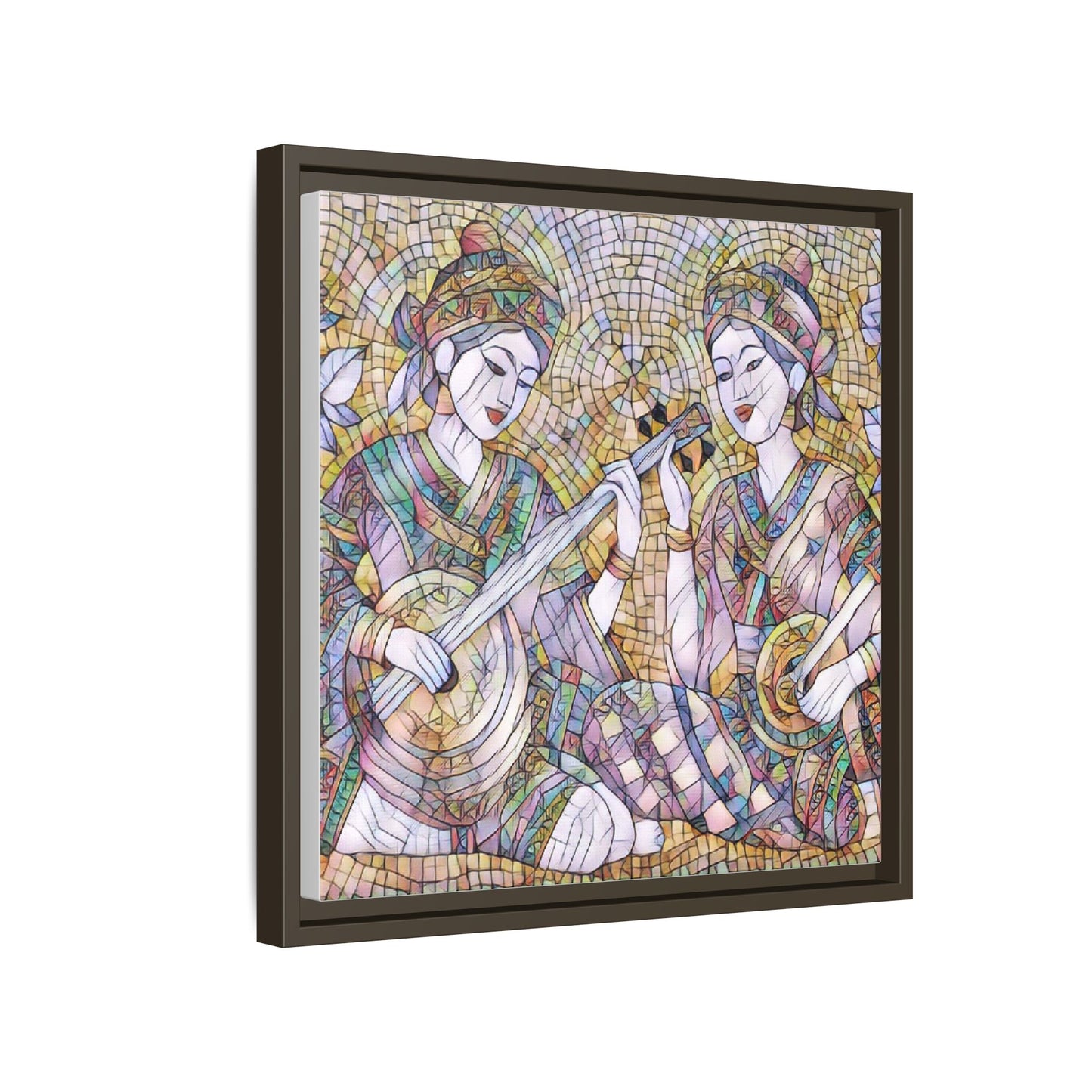 Framed Mosaic Musician Canvas Art — Ethnic Duo Wall Decor