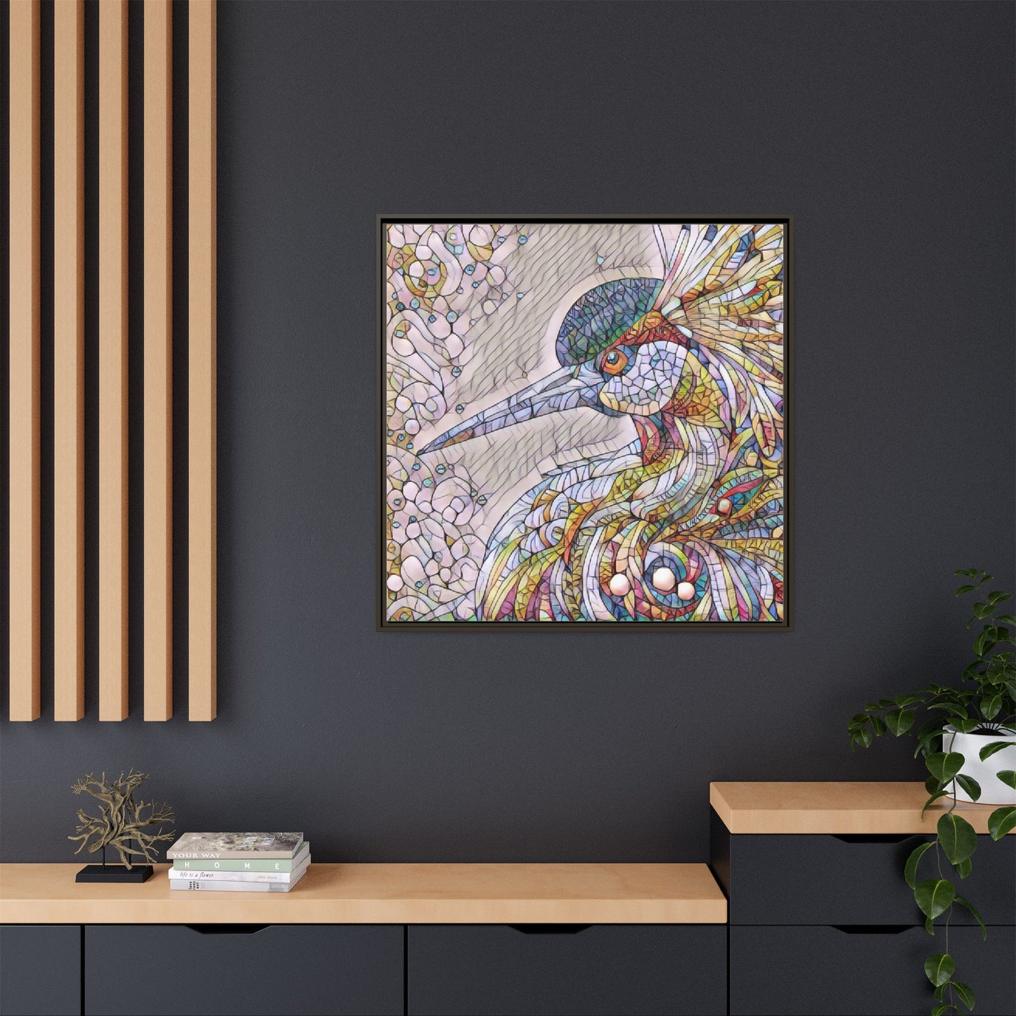 Colorful Stained-Glass Heron Matte Canvas Framed Wall Art