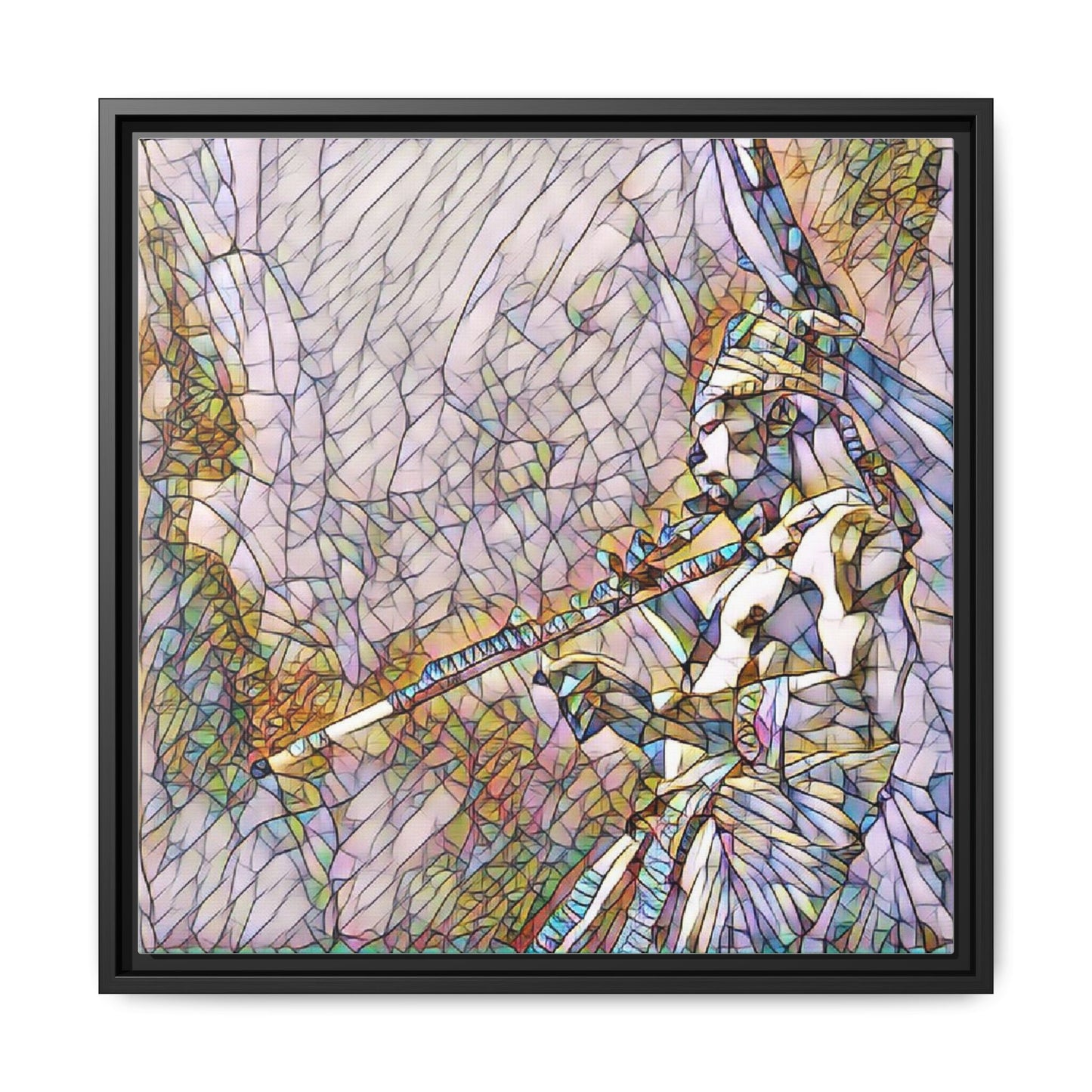 Abstract Tribal Flutist Matte Canvas Framed Wall Art