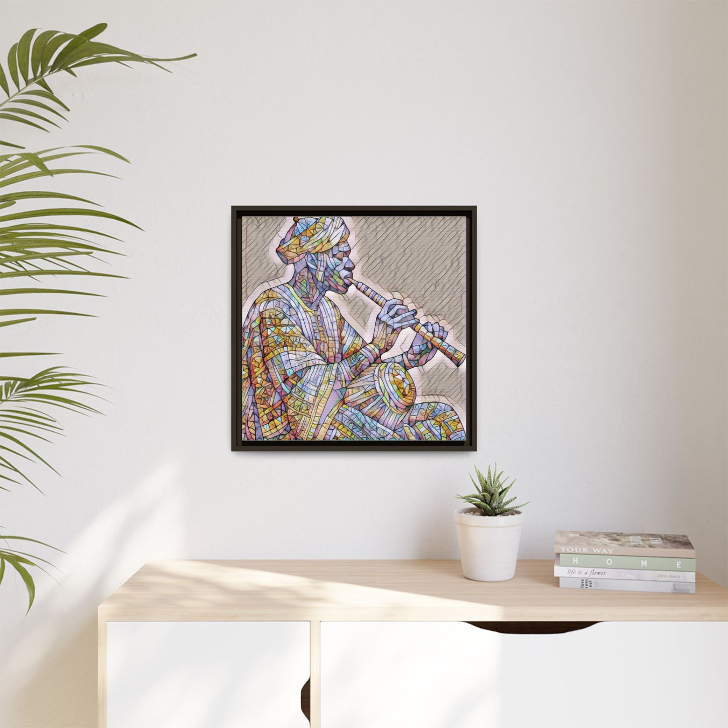 Framed Canvas Art — Colorful Middle Eastern Flute Player Print