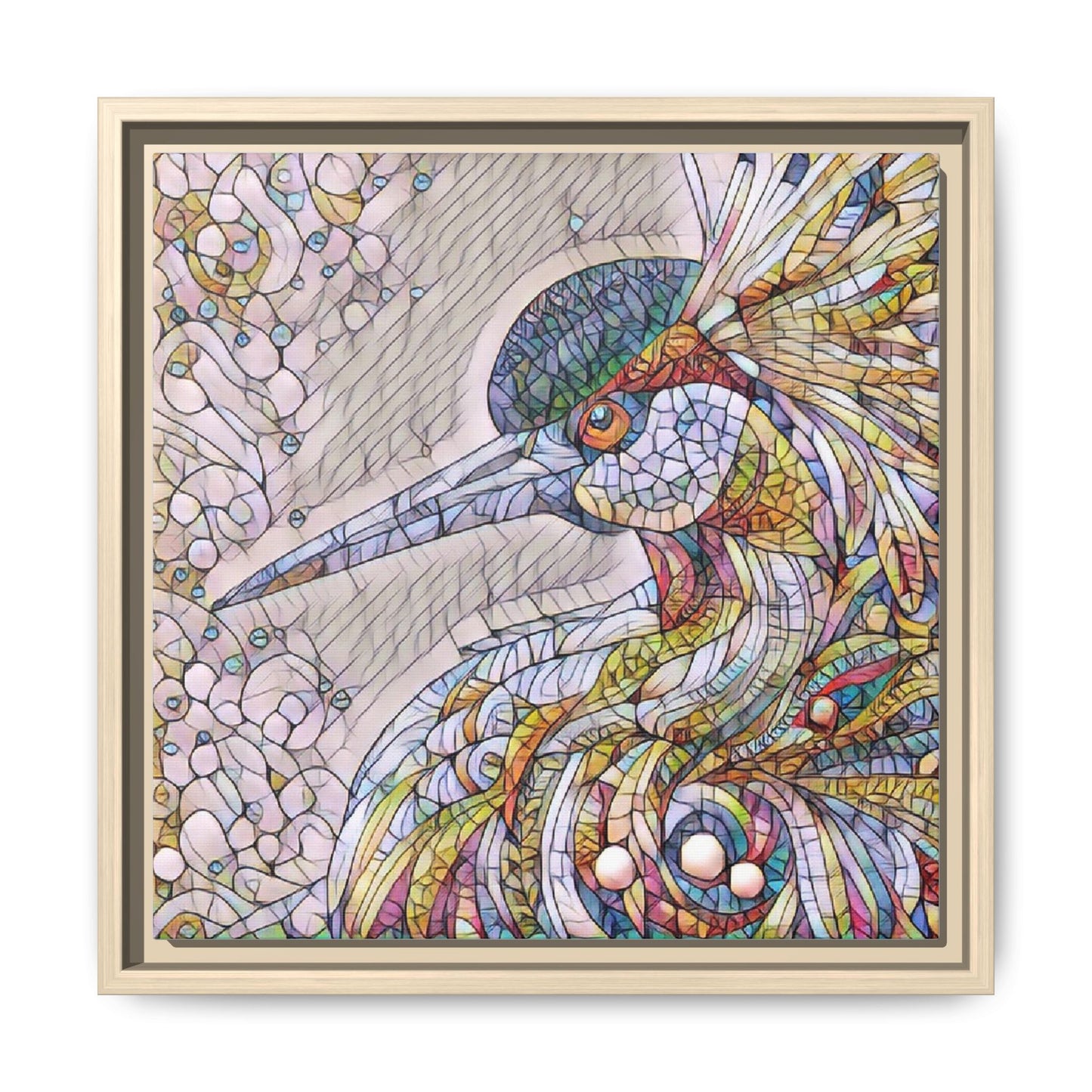 Colorful Stained-Glass Heron Matte Canvas Framed Wall Art