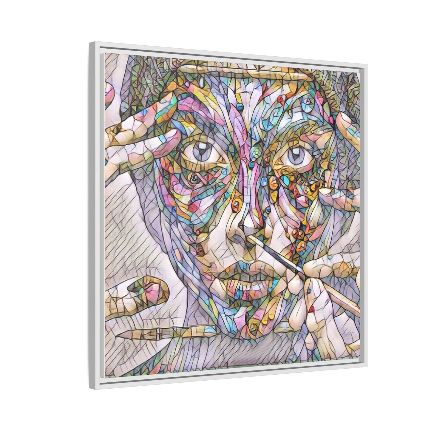 Framed Abstract Mosaic Face Canvas — Colorful Modern Wall Art