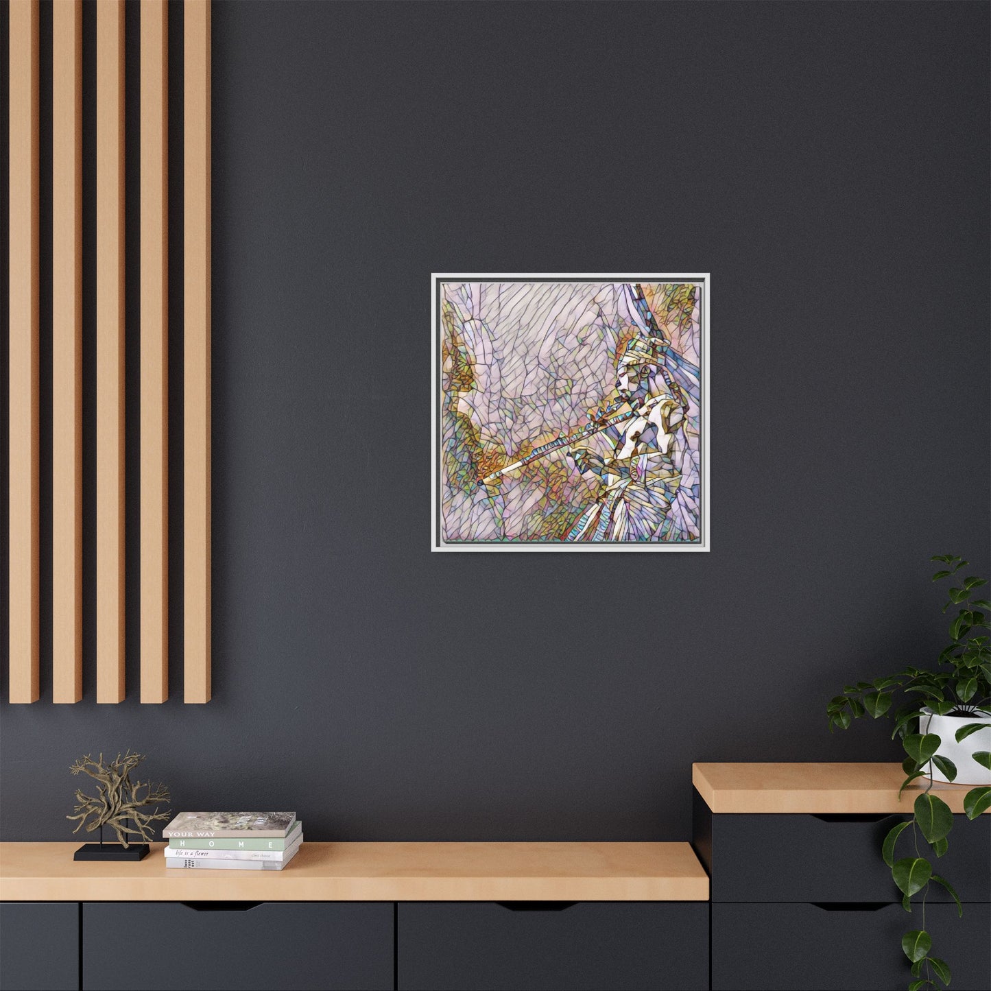 Abstract Tribal Flutist Matte Canvas Framed Wall Art
