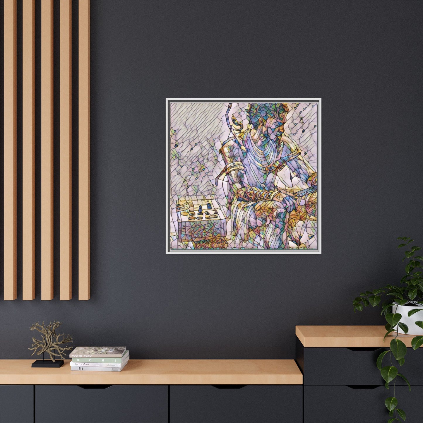 Framed Matte Canvas Art — Abstract Stained-Glass Chess Player