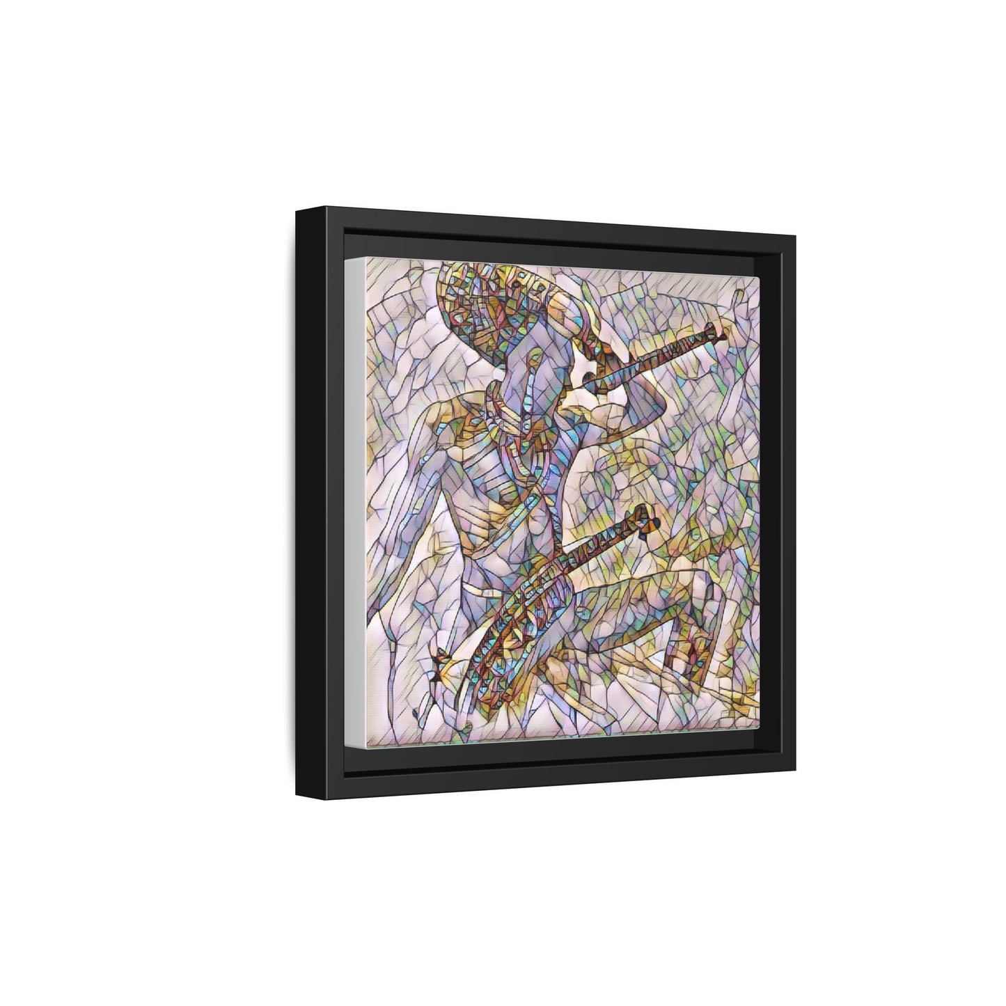 Stained Glass Blue Musician — Framed Matte Canvas Art