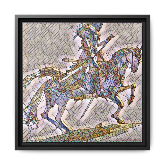 Stained-Glass Style Horse & Rider Matte Framed Canvas Art