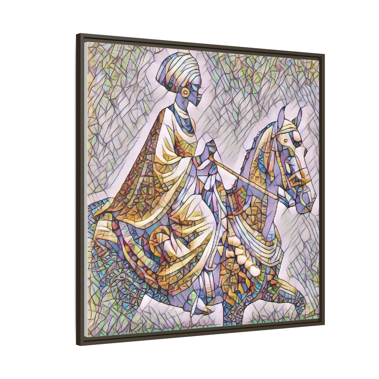 Mosaic Rider Framed Canvas Art — African Horsewoman Wall Decor