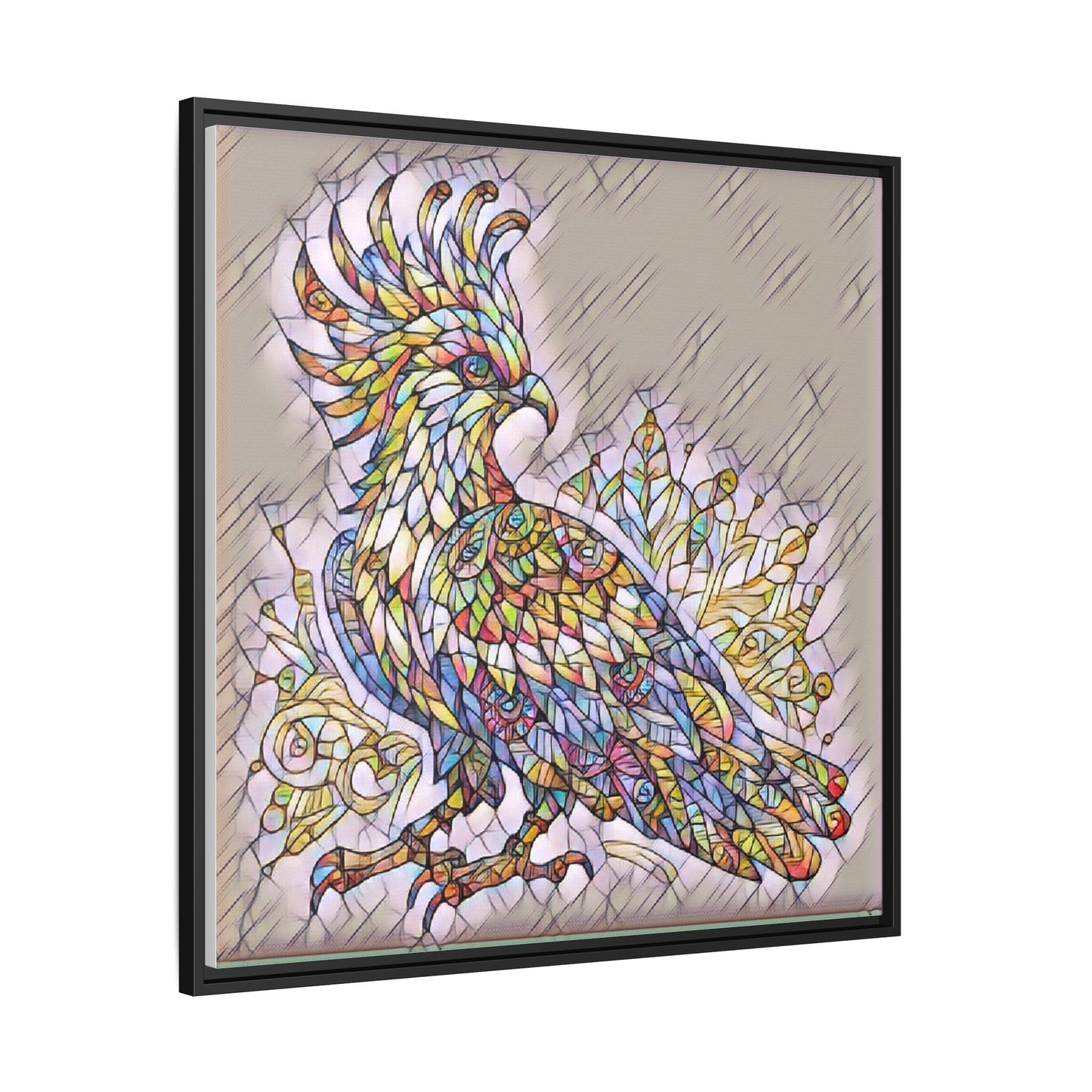 Colorful Stained-Glass Cockatoo Matte Framed Canvas