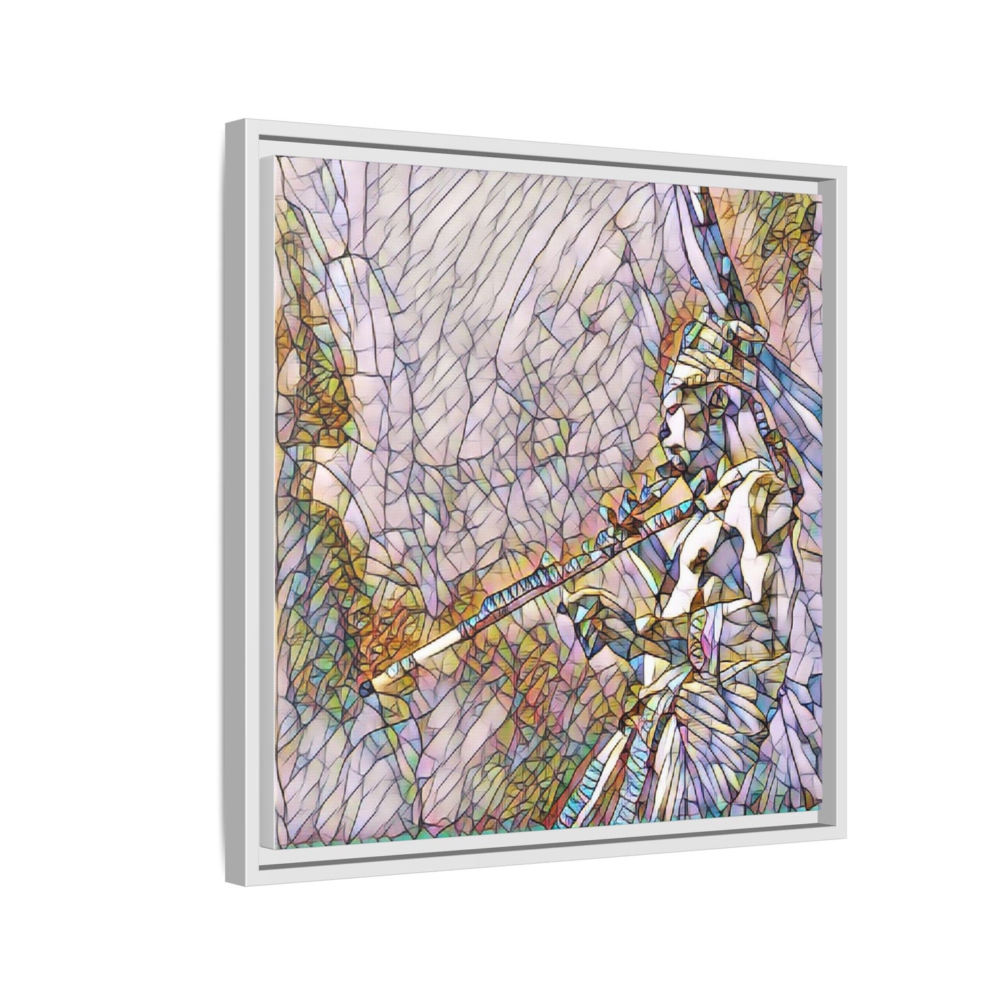 Abstract Tribal Flutist Matte Canvas Framed Wall Art